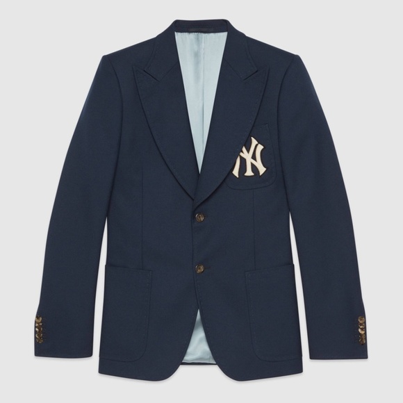 gucci Other - Gucci Men's Blue X Mlb Ny Yankees Embroidered Single Breasted Wool Blend Blazer